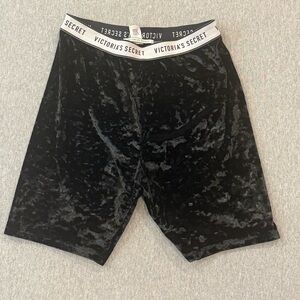 Victoria's Secret Logo Crushed Velvet  Bike Shorts Black  Small Stretchy